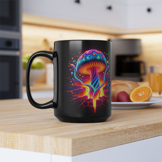 Night Spores Collection ~ ELECTRIC MYCOMIRAGE ~ Black Mug 15oz
