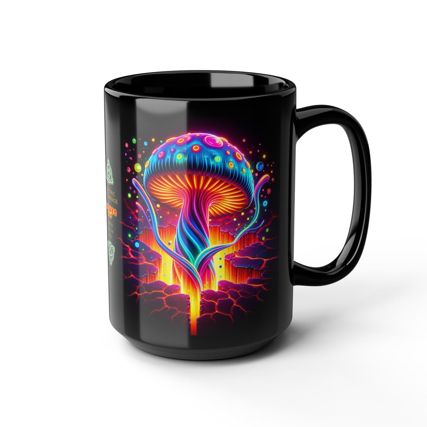 Night Spores Collection ~ ELECTRIC MYCOMIRAGE ~ Black Mug 15oz