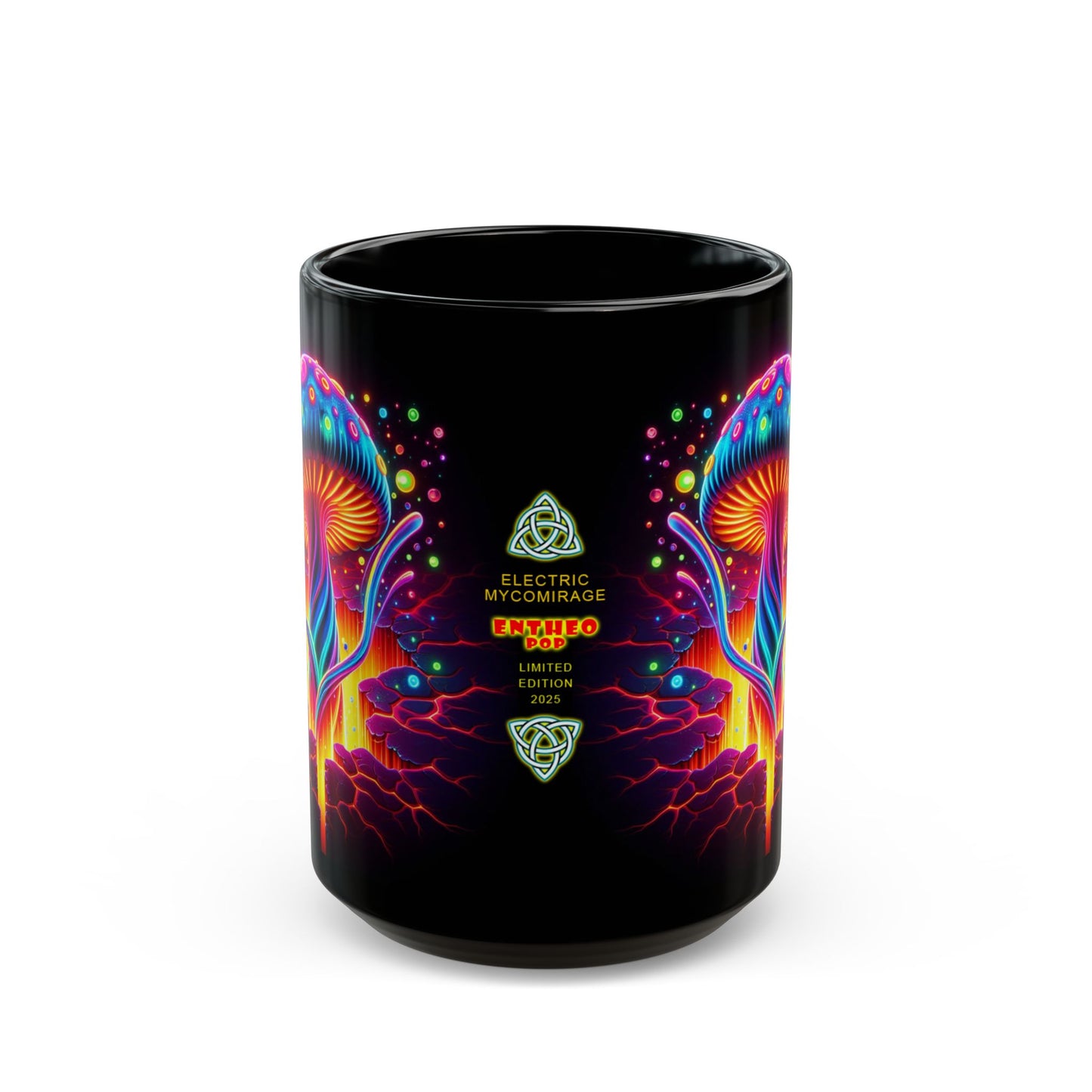 Night Spores Collection ~ ELECTRIC MYCOMIRAGE ~ Black Mug 15oz