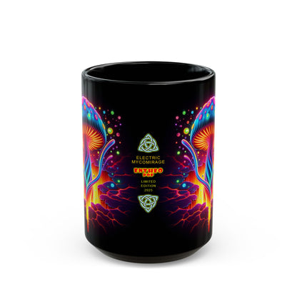 Night Spores Collection ~ ELECTRIC MYCOMIRAGE ~ Black Mug 15oz