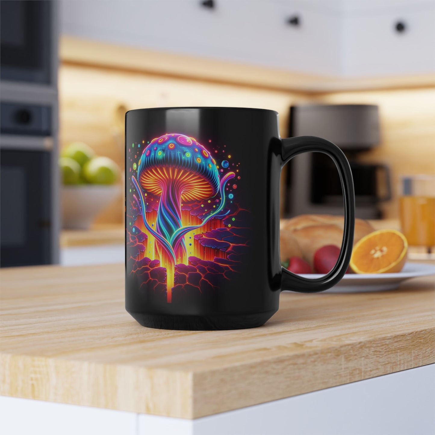 Night Spores Collection ~ ELECTRIC MYCOMIRAGE ~ Black Mug 15oz