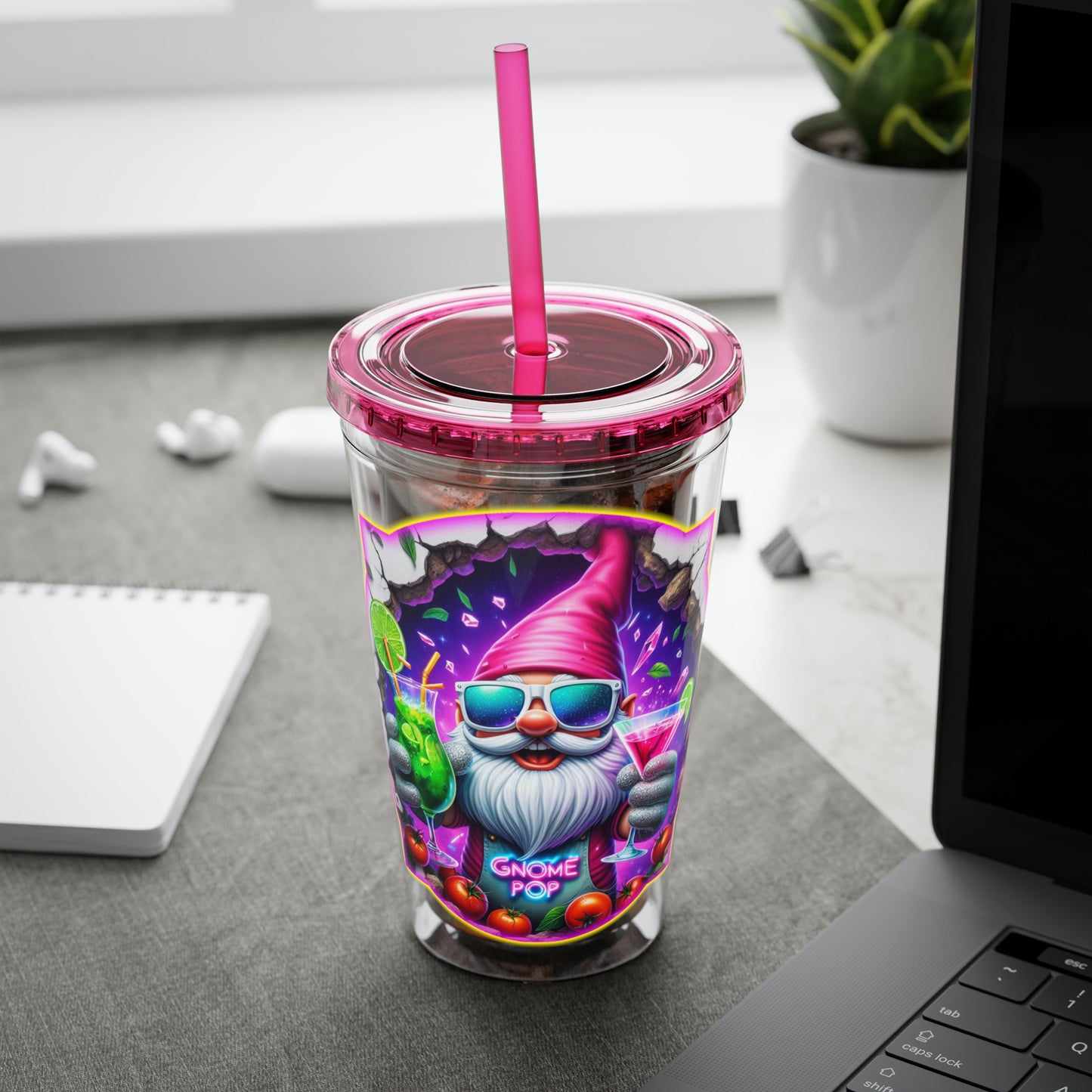 Cocktails Collection ~ GNOMEBODY'S BUSINESS ~ Sunsplash Tumbler with Straw, 16oz