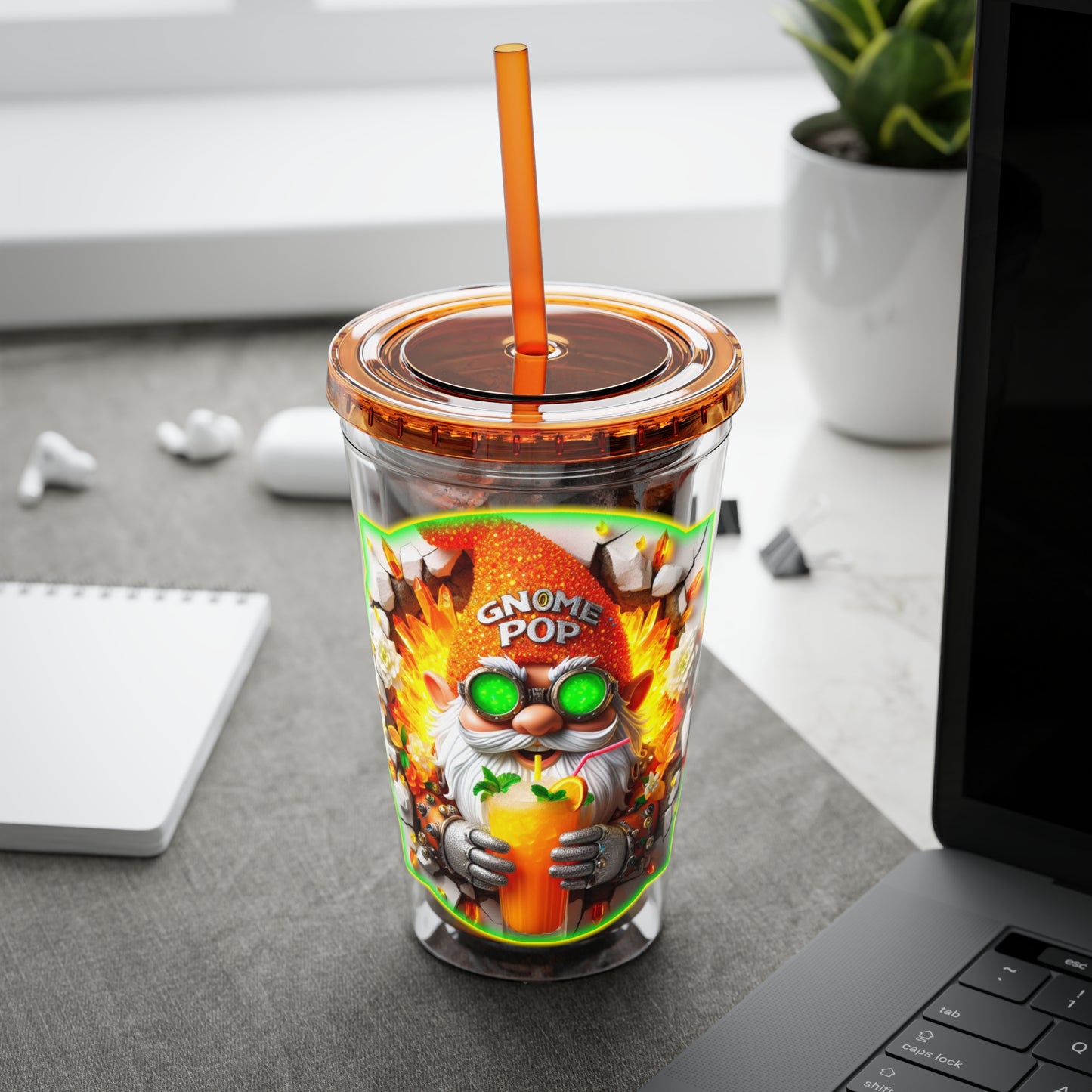 Cocktails Collection ~ GNOME KNOWS BEST ~ Sunsplash Tumbler with Straw, 16oz