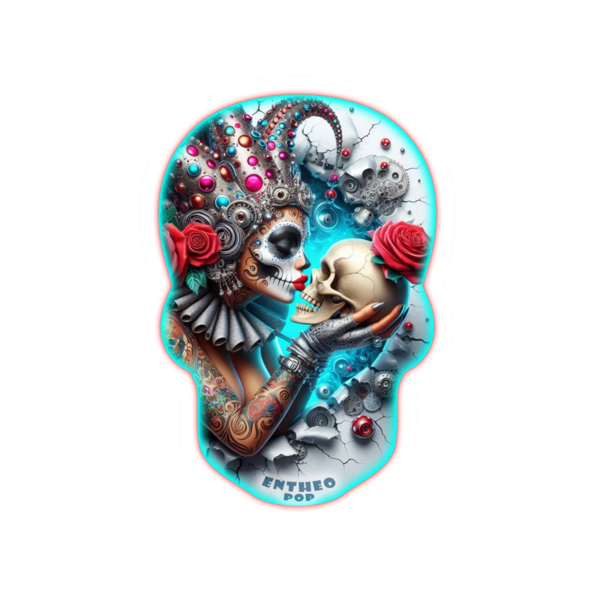 Jester Dia Day Los Muertos Kiss IV ~ Jesterama ~ Skull Collection ~ 4" Kiss-Cut Sticker