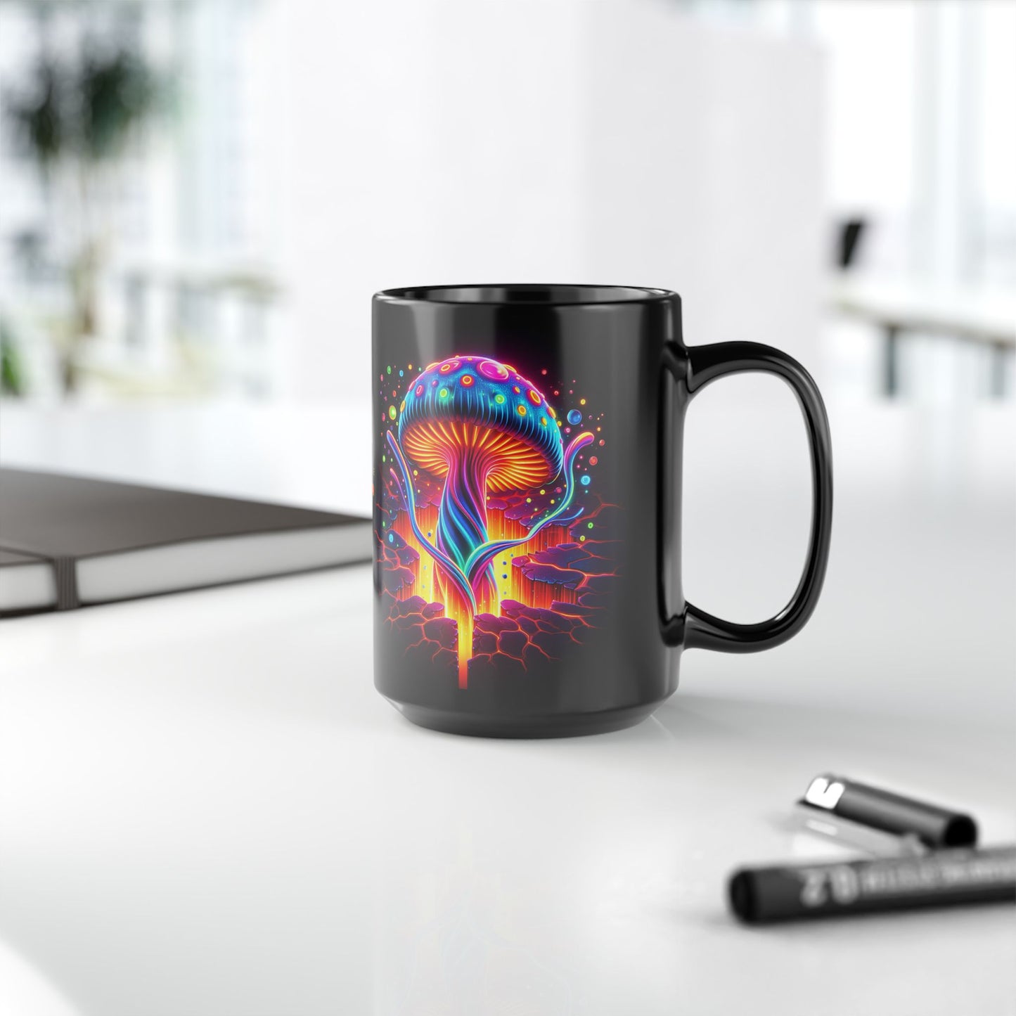 Night Spores Collection ~ ELECTRIC MYCOMIRAGE ~ Black Mug 15oz